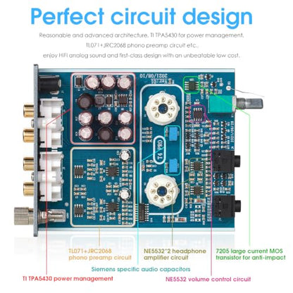 Douk Audio Tube Phono Preamp: 6CS6 Headphone Amp for Turntable (T4 PRO)