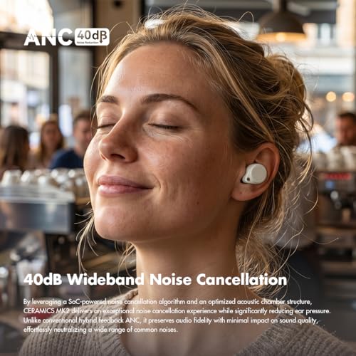 ROSESELSA Ceramics MK2 True Wireless Earbuds, Up to 40dB Noise Cancellation | Bluetooth 6.0, Hi-Res LDAC, IPX4 Sweat Resistant, 45H Playtime, HD Mics, Game Mode, Multipoint Connection, Night