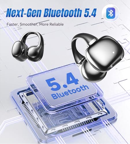 King Lucky Open Ear Earbuds Clip on Wireless Bluetooth 5.4 Headphones with Mic,50H Play,ENC Call,Waterproof,Jewelry Ear Buds,Comfortable for Small Ears&Glasses Wearers,Workouts (03-Black) - color: 03-Black