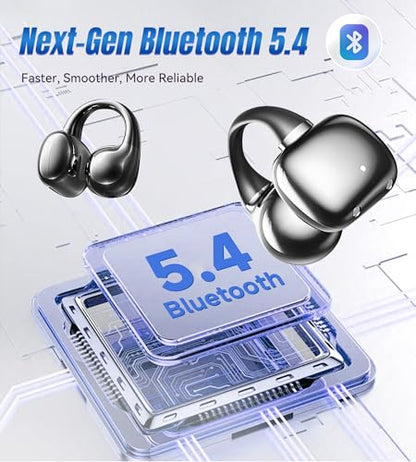 King Lucky Open Ear Earbuds Clip on Wireless Bluetooth 5.4 Headphones with Mic,50H Play,ENC Call,Waterproof,Jewelry Ear Buds,Comfortable for Small Ears&Glasses Wearers,Workouts (03-Black) - color: 03-Black