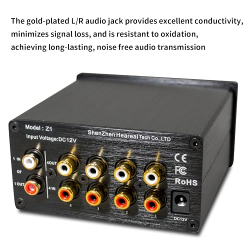 Bi-Directional 4-Way Stereo Audio Switcher, Rotary Knob, Gold-Plated RCA