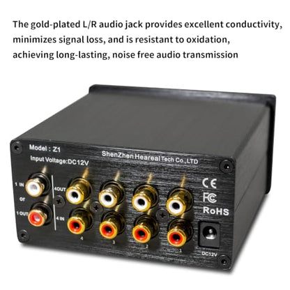 Bi-Directional 4-Way Stereo Audio Switcher, Rotary Knob, Gold-Plated RCA