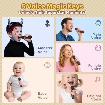 Mini Karaoke Machine, Portable Bluetooth Karaoke Speaker with 2 Wireless Microphones, Singing Machine with Party Lights for Kids and Adults, Birthday Gifts for Girls Boys Family Home Party - color: Black 2 Mics