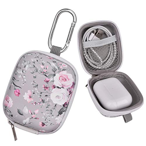Earbud Case, AIRSPO Airpods 4 Case Airpods Pro 3rd Generation Galaxy Buds 4/3/FE Earphone Organizer Carrying Case Small Storage Bag Hard EVA Shockproof Cover with Carabiner Clip (Grey Pink Rose)