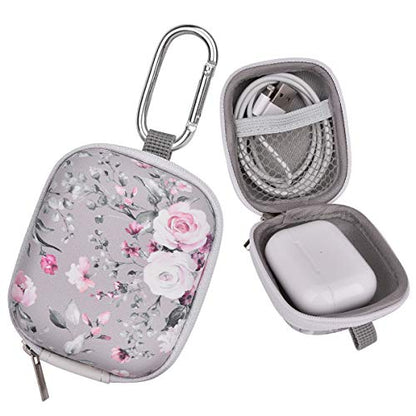 Earbud Case, AIRSPO Airpods 4 Case Airpods Pro 3rd Generation Galaxy Buds 4/3/FE Earphone Organizer Carrying Case Small Storage Bag Hard EVA Shockproof Cover with Carabiner Clip (Grey Pink Rose)