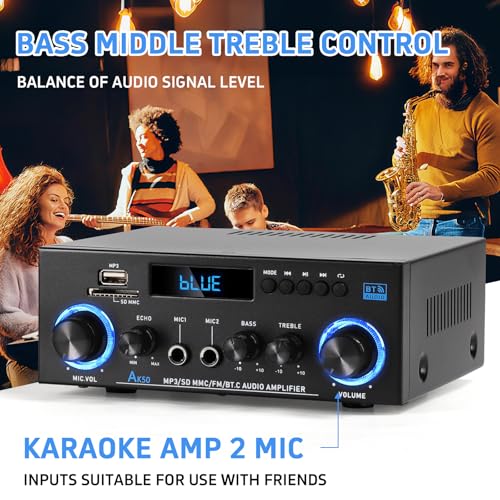 AK50 Bluetooth 5.0 Stereo Receivers, 2 Channel 400W Home Stereo Amplifier - size: AK-50