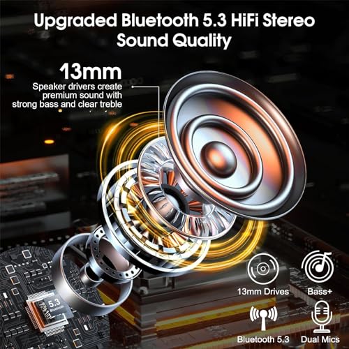 Bluetooth Headset V5.3, Wireless Headset with ENC Noise Canceling Mic | 120Hrs Talk Single-Ear Bluetooth Earpiece, LED Display, IP7 Waterproof Hand-Free Earphone for Business/Trucker/Driver - color: Mysterious Black