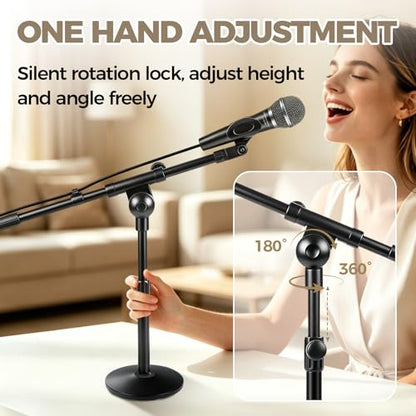Microphone Stand Desk Adjustable Boom Arm Desktop Mic Stand Weighted Base