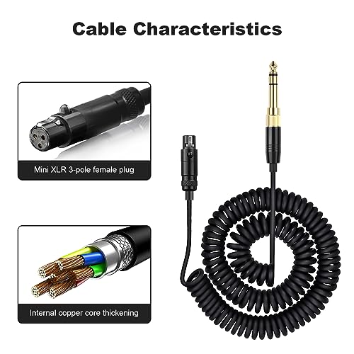 K702 Cable Compatible with AKG Q701 K712 K702 K701 K275 K271 K271S K241 K240 K240S K181 K175 K171 K141 M220 Pioneer HDJ-2000 Headphones, Coiled Aux Cord with 6.35mm Adapter 5ft to 10ft