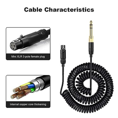 K702 Cable Compatible with AKG Q701 K712 K702 K701 K275 K271 K271S K241 K240 K240S K181 K175 K171 K141 M220 Pioneer HDJ-2000 Headphones, Coiled Aux Cord with 6.35mm Adapter 5ft to 10ft
