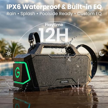 GEARit 120W Boombox Bluetooth Speaker, Loud Party Karaoke Speaker, IPX6 | 120W party boombox with power bank, RGB lights, karaoke mic, TWS stereo, 12H battery, AUX/USB/SD - size: BoomBox - 120W