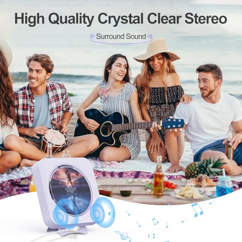 MICOCIOUS Portable CD Player with Bluetooth Desktop CD Player for Home CD Music Players with Remote Control,Timer,Built-in Dual Speakers with LED Display Home Audio Boombox FM Radio (Purple) - color: Purple