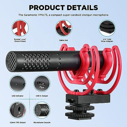 Saramonic VMic7S On-Camera Shotgun Microphone, Condenser Video Mic for Camera DSLR Phone Vlog Podcast Interview ENG/EFP Outdoor Recording