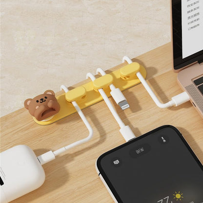6pcs Cute Silicone Bear Desktop Cable Organizer with Hooks, Multi-Functional Wire Fixer for Mouse Earphone Data Cable, Traceless No-Nail Desk Drawer Utility Hooks