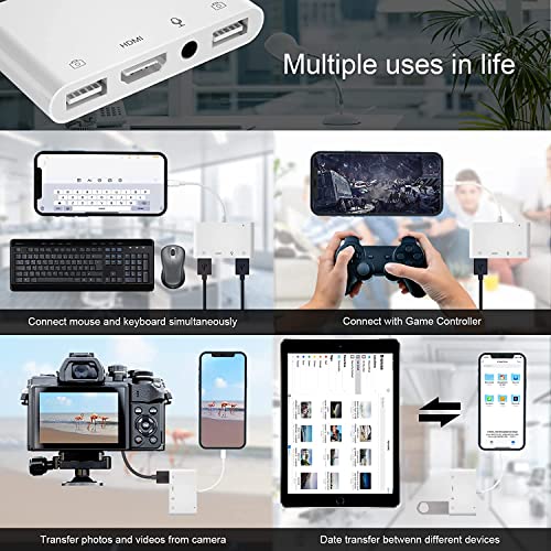 Lightning to HDMI Adapter for iPhone/iPad to TV Dual USB OTG Adapter