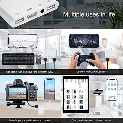 Lightning to HDMI Adapter for iPhone/iPad to TV Dual USB OTG Adapter