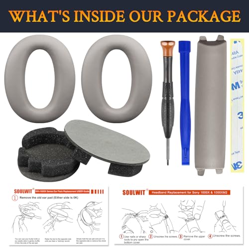 SOULWIT Replacement Kit for Sony WH-1000XM2 (WH1000XM2) & MDR-1000X (MDR1000X) Headphones, Ear Pads Cushions + Headband Replacement Headstrap Pad Repair Part - Gold - color: Gold