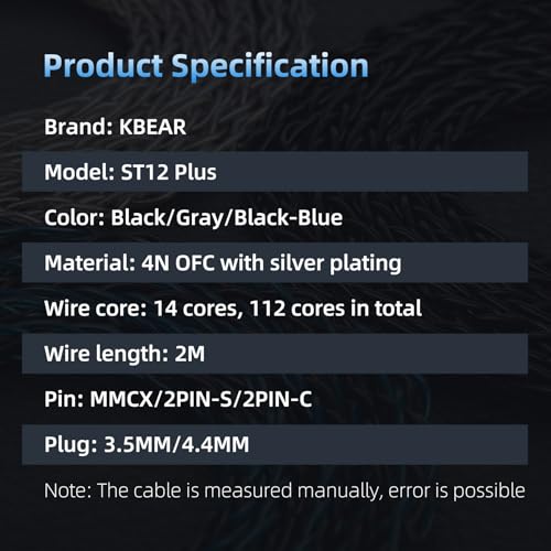 2 Meter Long 2Pin IEM Cable, in Ear Monitor Replacement Earbuds Earphone Cable, KBEAR ST12 Plus 8 Core 4N OFC Silver-plated HiFi Headphone Wire for KZ ZST/AS10/ZS10/ZST-X CCA C10/C12(Grey, 2PIN 3.5MM)
