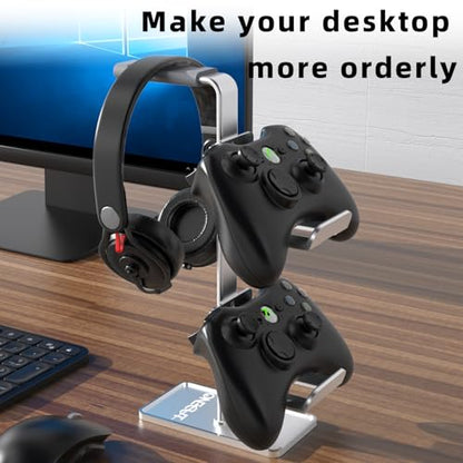 3in1 Headphone Holder Game Controller, Gaming Headset Stand, Dual Headphone Holder with Base (Black)