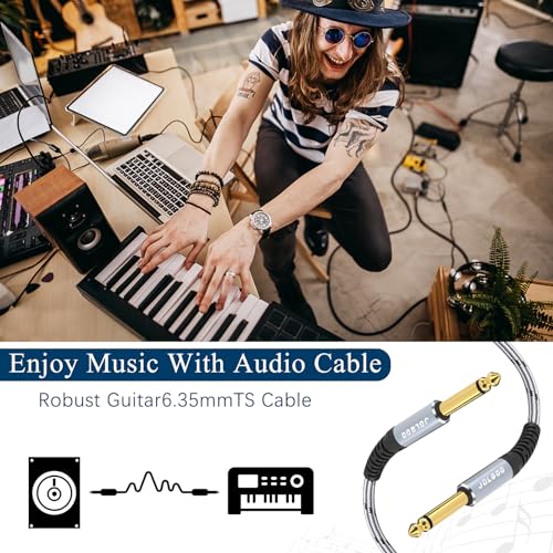 JOLGOO 1/4 Inch Guitar Instrument Cable 10 FT 2-Pack, 1/4 inch TS Guitar Cable, Quarter inch Cable, for Electric Guitar, Bass, Keyboard, Mixer, Amplifier, Speaker, Electric Mandolin - color: Grey, size: 10 Feet, style: TS Mono Cable 2-Pack