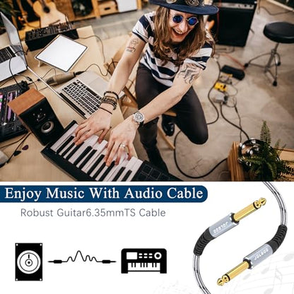 JOLGOO 1/4 Inch Guitar Instrument Cable 10 FT 2-Pack, 1/4 inch TS Guitar Cable, Quarter inch Cable, for Electric Guitar, Bass, Keyboard, Mixer, Amplifier, Speaker, Electric Mandolin - color: Grey, size: 10 Feet, style: TS Mono Cable 2-Pack