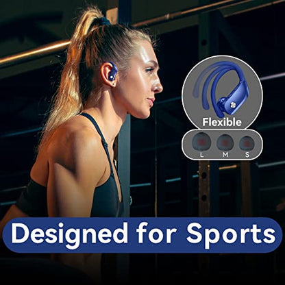 bmani Ear Buds Wireless Earbuds Bluetooth Headphones with 80H Playtime LED Display Case, Over-Ear Hook with Mic, Stereo Sound, Easy Button Controls, Sports Earphones for Running Workout Gym Blue - color: Blue, style: Standard