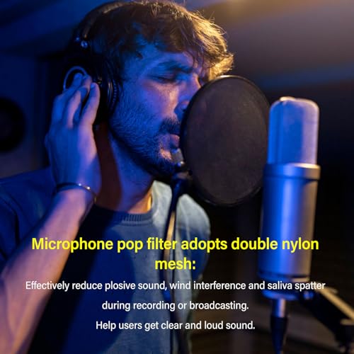 Pop Filter Windscreen Combo, Double Layered Nylon Mesh Microphone with Gooseneck Clip for Blue