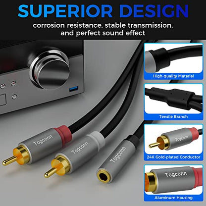 3.5mm to 2 RCA Cable ，Stereo RCA Y Splitter 3.5mm Female to 2RCA Male Stereo Audio Adapter, for TV, Smartphones, MP3, Tablets, Speakers (10 Inch/25CM) - color: 3.5mm TRS Female to 2RCA Male, size: 0.6 Feet