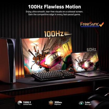 MNN 23.8" 100Hz FHD IPS USB-C HDMI Portable Gaming Monitor | 23.8" FHD IPS 100Hz, metal kickstand+speakers, USB-C/HDMI, PC/Phone/PS5/Xbox/Switch, home office & gaming. - size: 23.8" 1080P