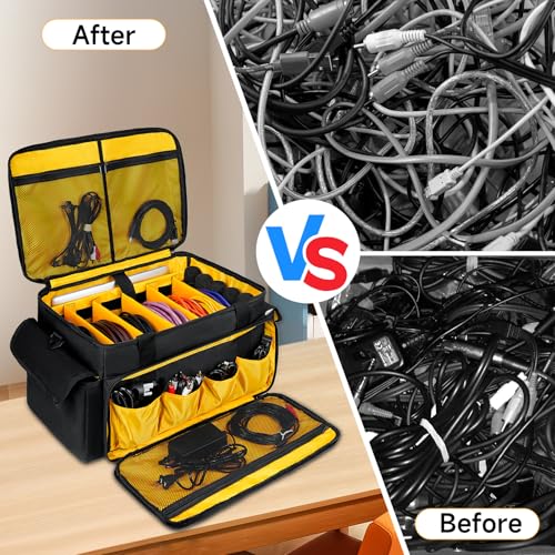 DJ Equipment Bag with 5 Detachable Dividers,DJ Cable File Bag with Laptop and Microphone Slots,Travel Dj Gig Organizer Bags for DJ Gear,Musicians, Professional and Dj Accessories( 18.5"×11.5"×11") - size: S( 18.5"×11.5"×11")