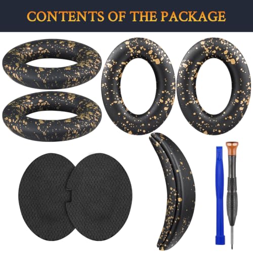 SOULWIT Replacement Kit for Bose QC15/QC2 QuietComfort Headphones, Ear Pads Cushions + Headband + Silicone Earpads Cover Protector - Black Gold - color: Black Gold