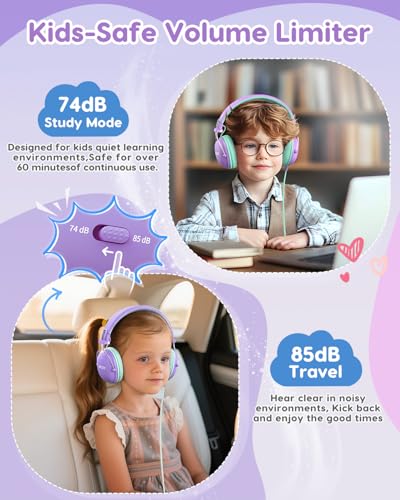 Acer Kids Headphones Wired for School, 74-85dB Limiter, Purple-Green OHW342 - color: Purple Green