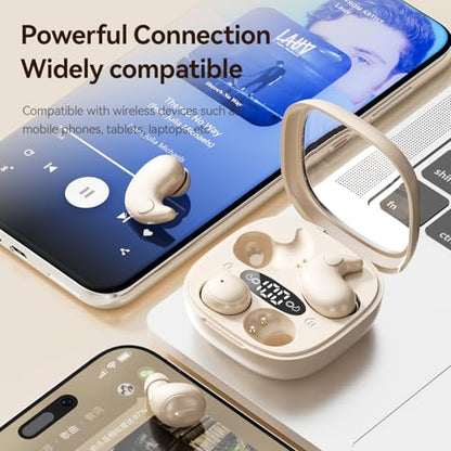 Flat Sleep Earbuds for Side Sleepers, Invisible Mini Earbuds for Small Ear Canals, Bluetooth 5.4, 66H Battery, Noise Blocking, Waterproof, LED Display for Sleep, Work & Travel-Plum