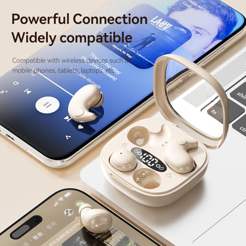 Flat Sleep Earbuds for Side Sleepers, Invisible Mini Earbuds for Small Ear Canals, Bluetooth 5.4, 66H Battery, Noise Blocking, Waterproof, LED Display for Sleep, Work & Travel（Black Gunmetal）
