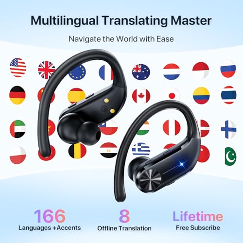 Wireless Translation Headphones, 138 Languages Real-Time Translator Earbuds, Bluetooth Hands-Free Call & Music Mode, Low Latency Portable Language Translator Earphones for Travel Business Study