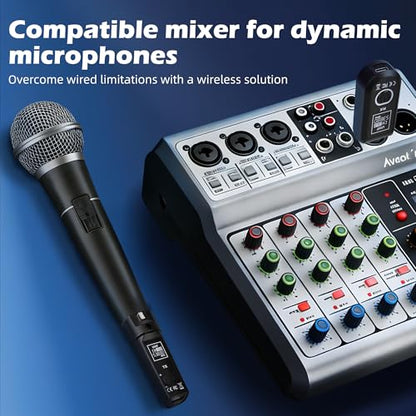 Ease of Use 2.4GHz Professional Wireless XLR Microphone System - 1 Receiver & 2 Transmitters, for Dynamic Mic, Audio Mixer, Electric Guitar & Bass