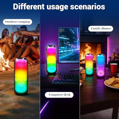 T&G Bluetooth Speaker RGB Lights, 15W Loud Stereo Sound | IPX5 Waterproof Shower Speaker, 24H Battery Portable for Outdoor Party Beach Pool (Gray) - color: Gray