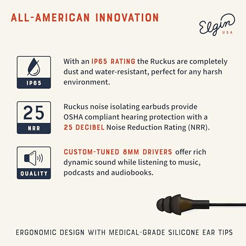 Elgin Ruckus Earplug Headphones, 25dB Noise Reduction - color: Stealth Black, style: Ruckus