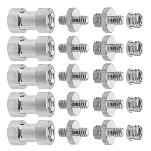 20pcs Metal Threaded Screw Adapter Set 1/4 to 3/8 Inch Converter Mounts for DSLR Camera Tripod and Microphone Stand, Silver, Compatible with Camera and Monopod Accessories