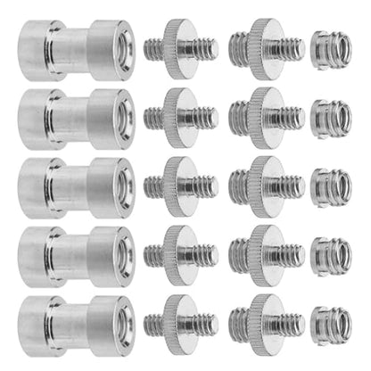 20pcs Metal Threaded Screw Adapter Set 1/4 to 3/8 Inch Converter Mounts for DSLR Camera Tripod and Microphone Stand, Silver, Compatible with Camera and Monopod Accessories