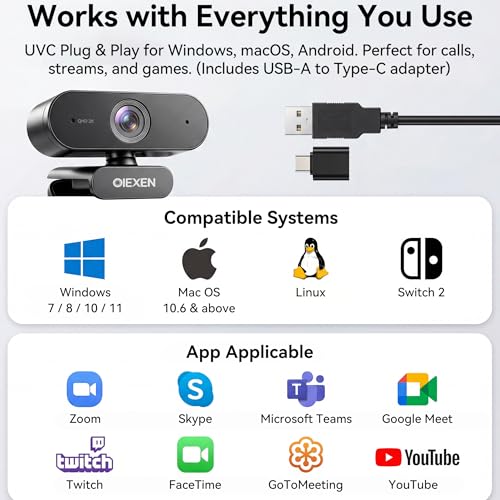 2K Webcam for PC Laptop,PDAF Auto Focus,Dual Noise-Canceling Mics | 1080P@60FPS Streaming Camera with 1/2.8''CMOS Sensor,Privacy Cover,Plug & Play for Gaming/Zoom/Skype/Teams/Live Streaming - size: 2k