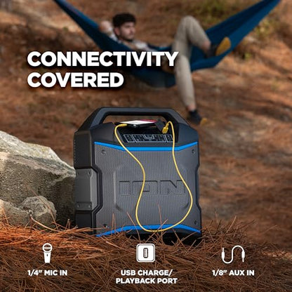 ION Block Rocker - Portable Bluetooth Outdoor Party Speaker with Karaoke Microphone, Battery, 4 Speakers, Radio, USB Port, App, Water-Resistant, 120W - style: Block Rocker