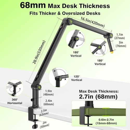 AA AUDIO ACCESSORY Never-Sag 950mm Mic Boom Arm, 6.6lbs Load Capacity - color: Black