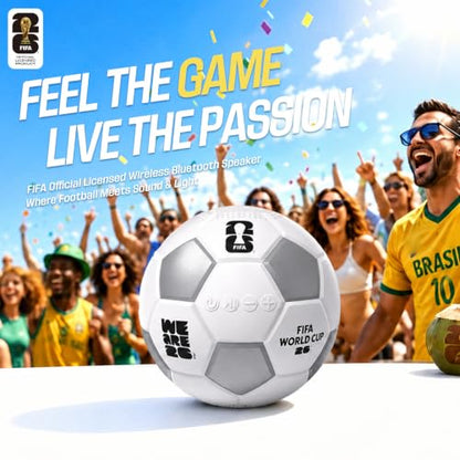 FIFA World Cup 2026 Wireless Bluetooth Speaker - Portable Soccer Ball Shaped Smart Speaker with Dynamic RGB LED, Loud Stereo Sound, Mini Wireless Speaker with TF Card & Lanyard Hole (White)