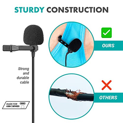 Movo uLav - Wired Omnidirectional USB-C Lavalier Clip On Microphone - External Clip On Mic for Android Smartphone, iPad Pro, USB Type-C Devices - Lapel Microphone for YouTube, Vlogging, Interviews