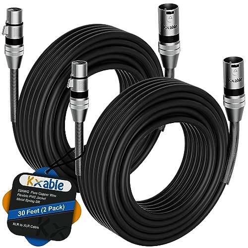 XLR Microphone Cables (30FT, 2-Pack), XLR Male to Female Balanced Mic Cable, 3-Pin Shielded Speaker Cord, Zinc Alloy Connectors, Premium 22AWG Pure Copper, Metal Spring SR, Recording Studio, Podcast - size: 30FT, style: 2-Pack