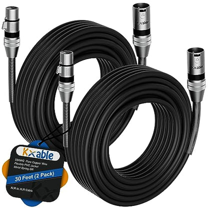 XLR Microphone Cables (30FT, 2-Pack), XLR Male to Female Balanced Mic Cable, 3-Pin Shielded Speaker Cord, Zinc Alloy Connectors, Premium 22AWG Pure Copper, Metal Spring SR, Recording Studio, Podcast - size: 30FT, style: 2-Pack