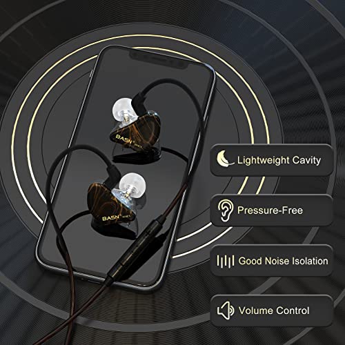 BASN MMCX in Ear Monitor,Triple Driver Musician IEM Headphone,Gold Obsidian - color: Golden Obsidian