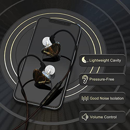 BASN MMCX in Ear Monitor,Triple Driver Musician IEM Headphone,Gold Obsidian - color: Golden Obsidian