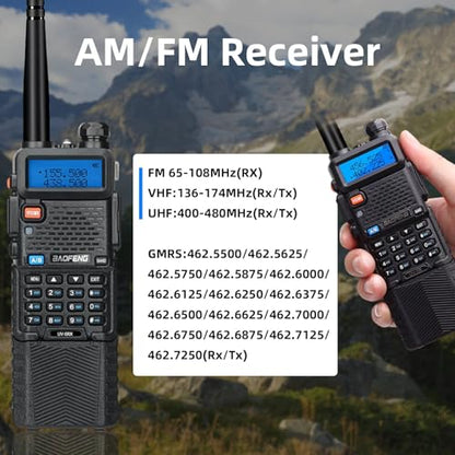 BAOFENG Radio uv5r Baofeng UV-5R |8W walkie talkies Long Range Ham Radio | Ham Radio Handheld |3800mAh Battery |Programming Cable, Tactical gear Antenna & Earpiece | Emergency, Survival gear (2-pack)
